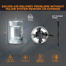 Load image into Gallery viewer, INDUCTOR® 4" CORDED AXIAL IN-LINE BOOSTER DUCT FAN | DB204C