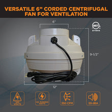 Load image into Gallery viewer, CENTRAX® 6" CORDED IN-LINE CENTRIFUGAL FAN | TF106-CRD