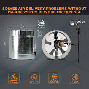 INDUCTOR® 8" CORDED AXIAL IN-LINE BOOSTER DUCT FAN | DB208C