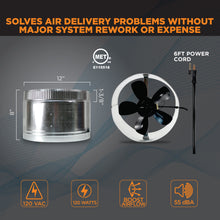 Load image into Gallery viewer, INDUCTOR® 12&quot; CORDED AXIAL IN-LINE BOOSTER DUCT FAN | DB212C