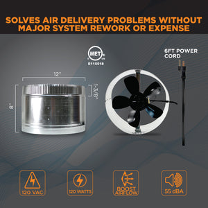 INDUCTOR® 12" CORDED AXIAL IN-LINE BOOSTER DUCT FAN | DB212C
