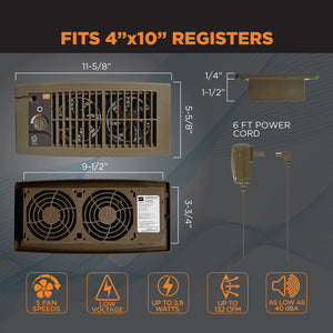 FLUSH FIT™ SMART REGISTER BOOSTER™ FAN | HC500-B (BROWN)