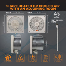 Load image into Gallery viewer, THRUWALL™ 2-SPEED ROOM TO ROOM TRANSFER FAN W/ AIRFLOW ADAPTOR PLATES | TW408
