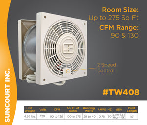 THRUWALL™ 2-SPEED ROOM TO ROOM TRANSFER FAN W/ AIRFLOW ADAPTOR PLATES | TW408