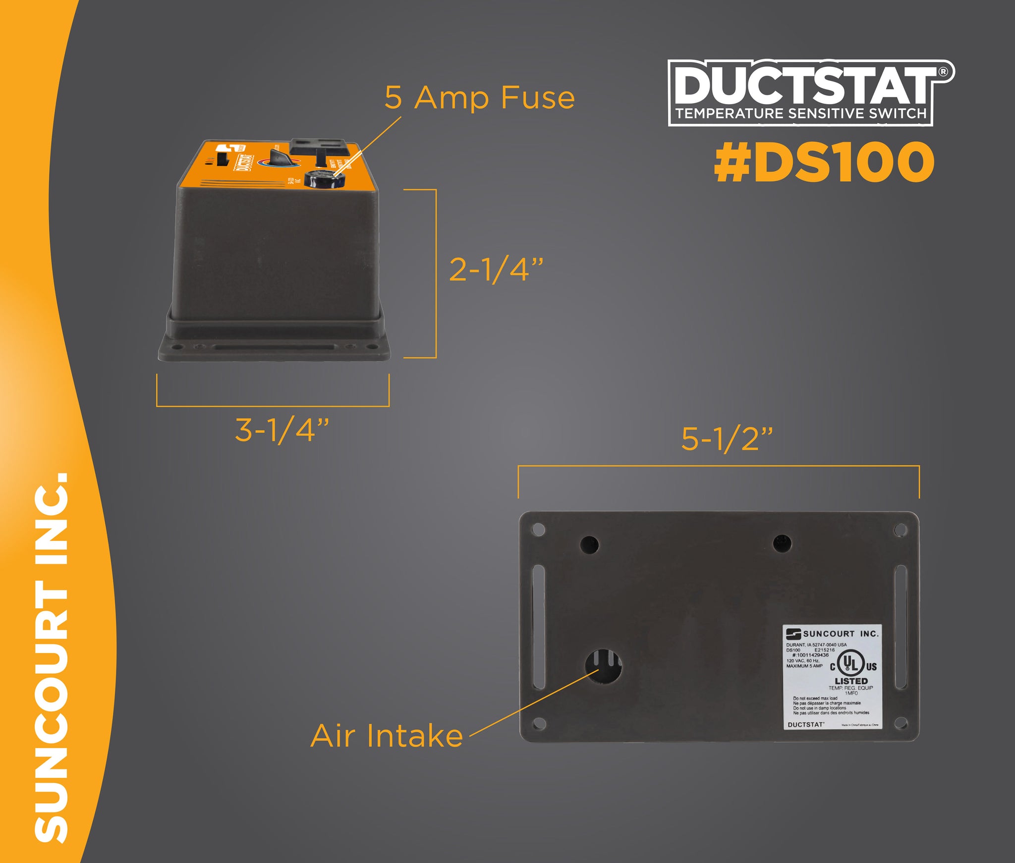 DUCTSTAT® PLUGIN TEMPERATURE SENSITIVE SWITCH™ DS100 Suncourt Inc.