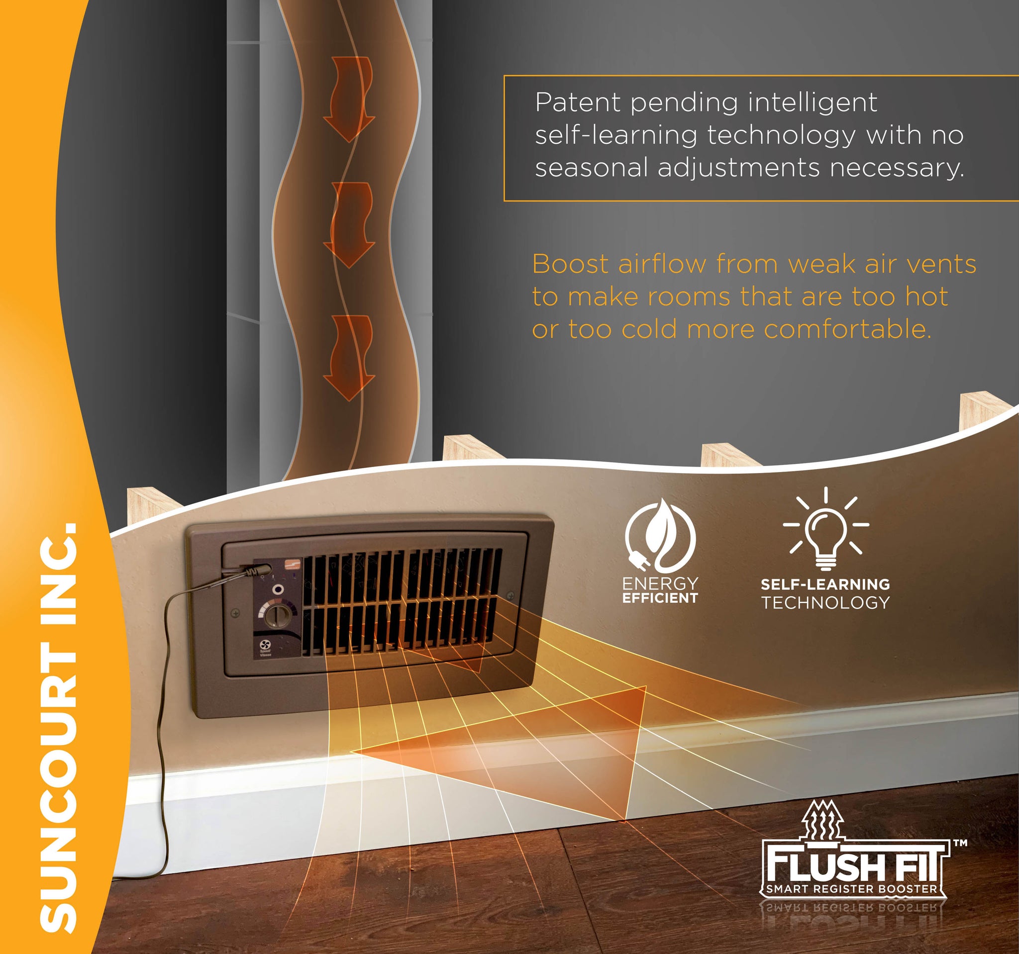Suncourt Flush Fit Smart Register Booster Fan - White HC500-W - The Home  Depot