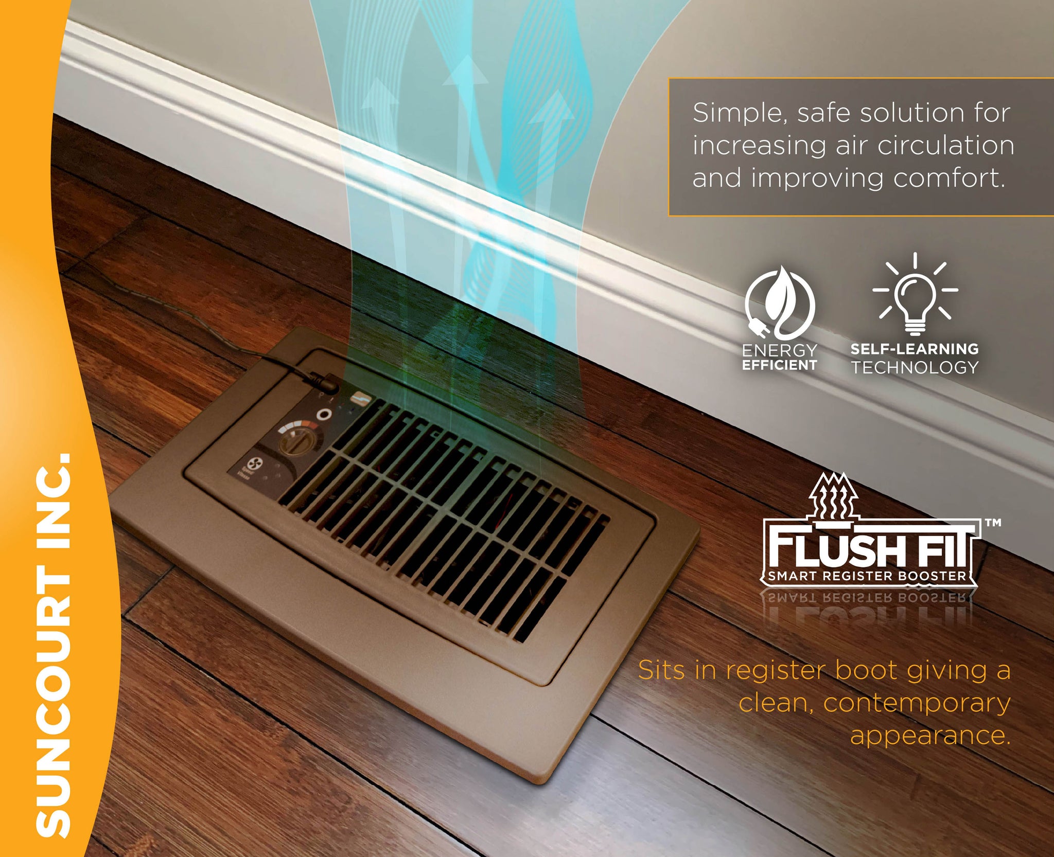Suncourt Flush Fit Smart Register Booster Fan W- Adapter Plate - Brown