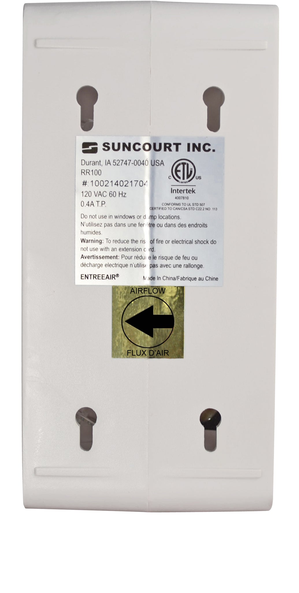 SUNCOURT RR100-B ENTREEAIR DOOR FRAME FAN - GTIN/EAN/UPC 66028000422 -  Product Details - Cosmos