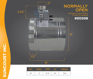 ZONEMASTER™ 8" FULLY ADJUSTABLE MOTORIZED AIRFLOW CONTROL DAMPER / NORMALLY OPEN | ZO208